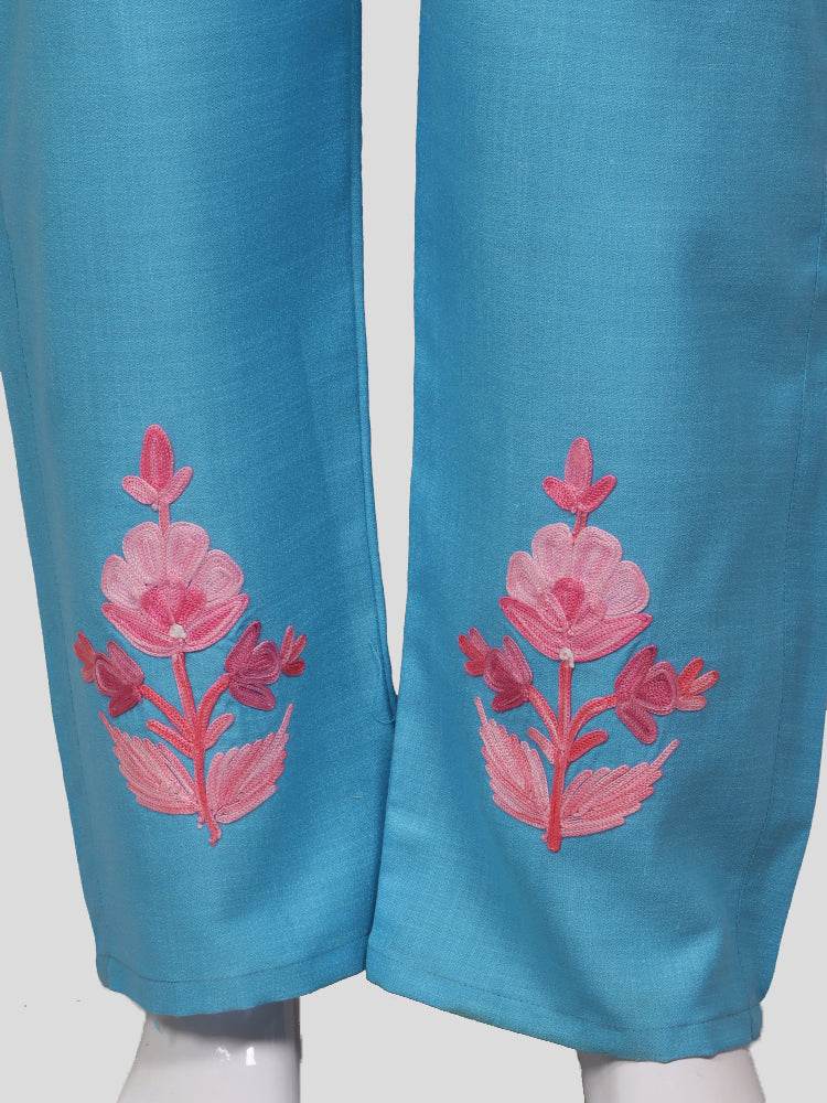 nAARI Kashmiri Aari Embroidered Sky Blue Cotton Coord Set - Shopping in Kashmir