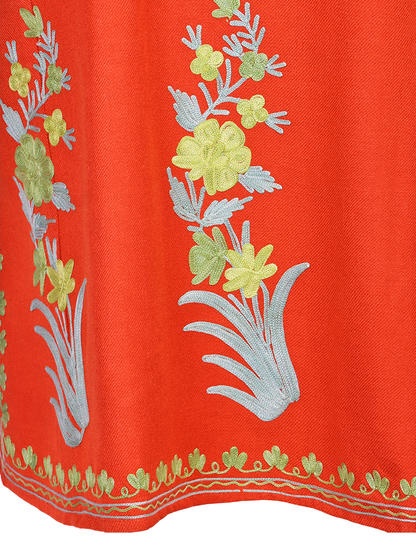 Orange Flame Cashmilon Wool Aari Embroidered Kashmiri Pheran - Pehnava