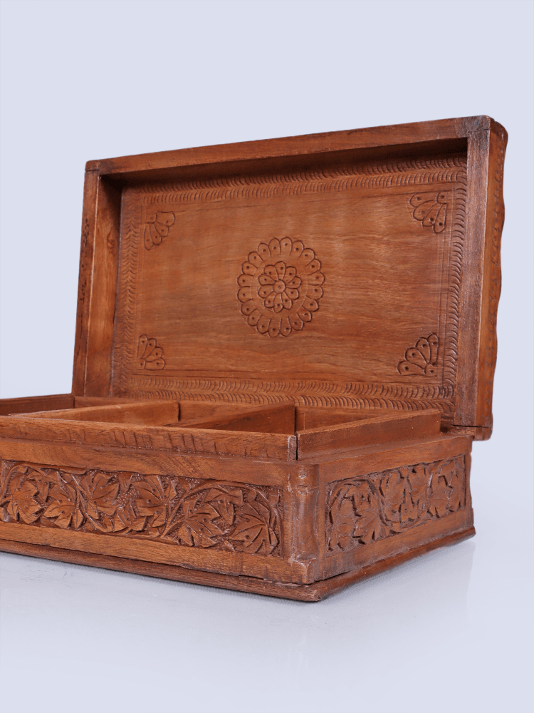 Chinar Petal Engraved Walnut Wood Box - Shopping in Kashmir