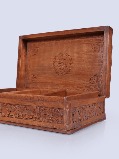Chinar Petal Engraved Walnut Wood Box - Shopping in Kashmir