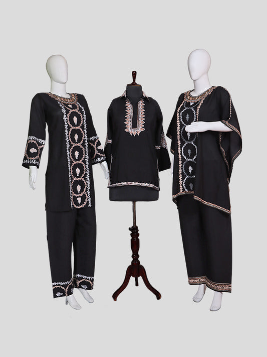 Zariya Jet Black Silk Trio Edit - Kurti, Kaftan Set, & Coord Set