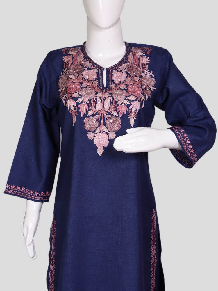 nAARI Kashmiri Aari Embroidered Indigo Blue Cotton Coord Set - Shopping in Kashmir