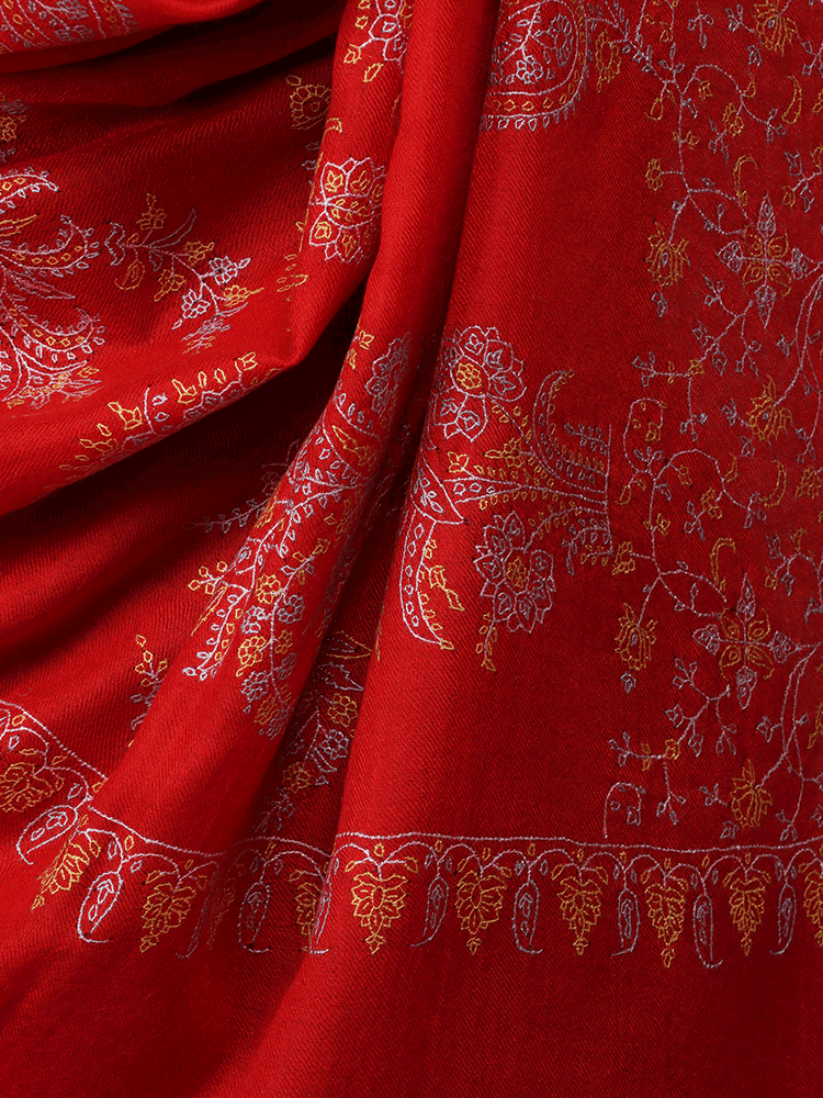 Red Sozni Embroidered Pashmina Shawl - Shopping in Kashmir
