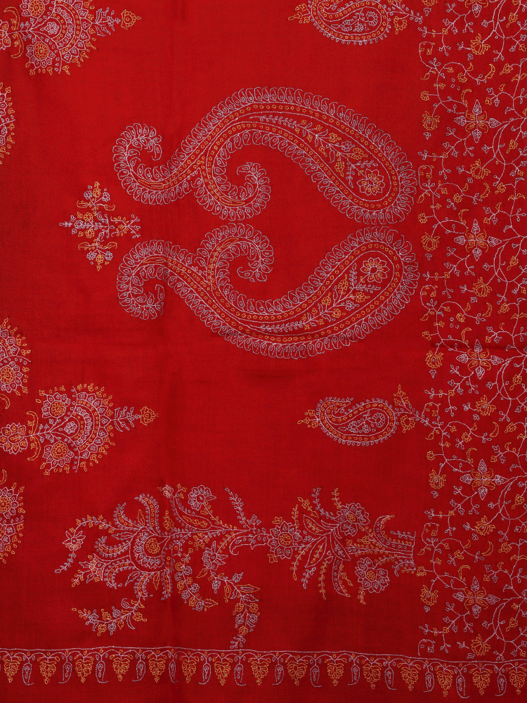 Red Sozni Embroidered Pashmina Shawl - Shopping in Kashmir