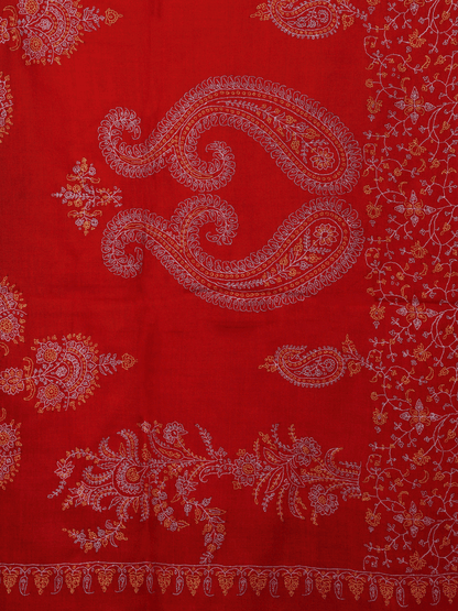 Red Sozni Embroidered Pashmina Shawl - Shopping in Kashmir