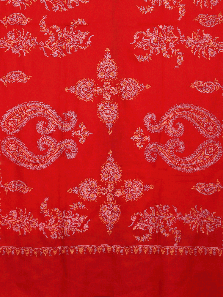 Red Sozni Embroidered Pashmina Shawl - Shopping in Kashmir