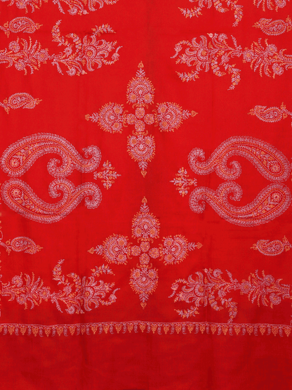 Red Sozni Embroidered Pashmina Shawl - Shopping in Kashmir