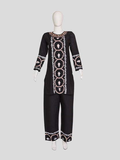 Zariya Jet Black Silk Trio Edit - Kurti, Kaftan Set, & Coord Set