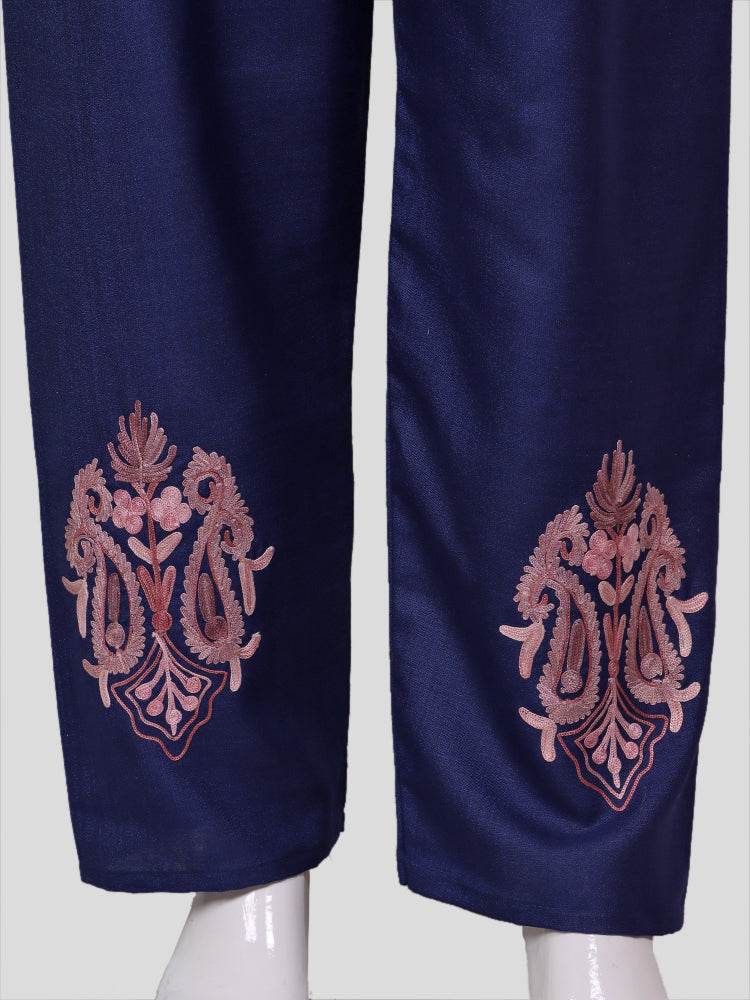 nAARI Kashmiri Aari Embroidered Indigo Blue Cotton Coord Set - Shopping in Kashmir
