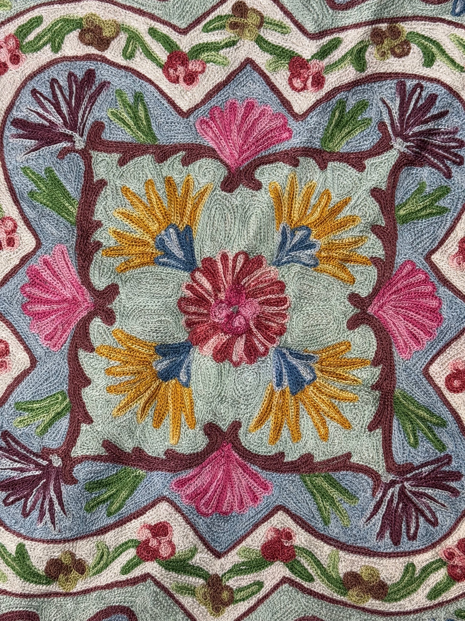 Round Machine Made Chainstitch Silk Embroidery Rug - Shopping in Kashmir