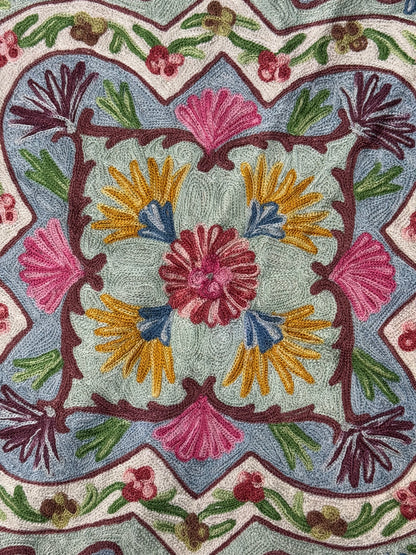 Round Machine Made Chainstitch Silk Embroidery Rug - Shopping in Kashmir