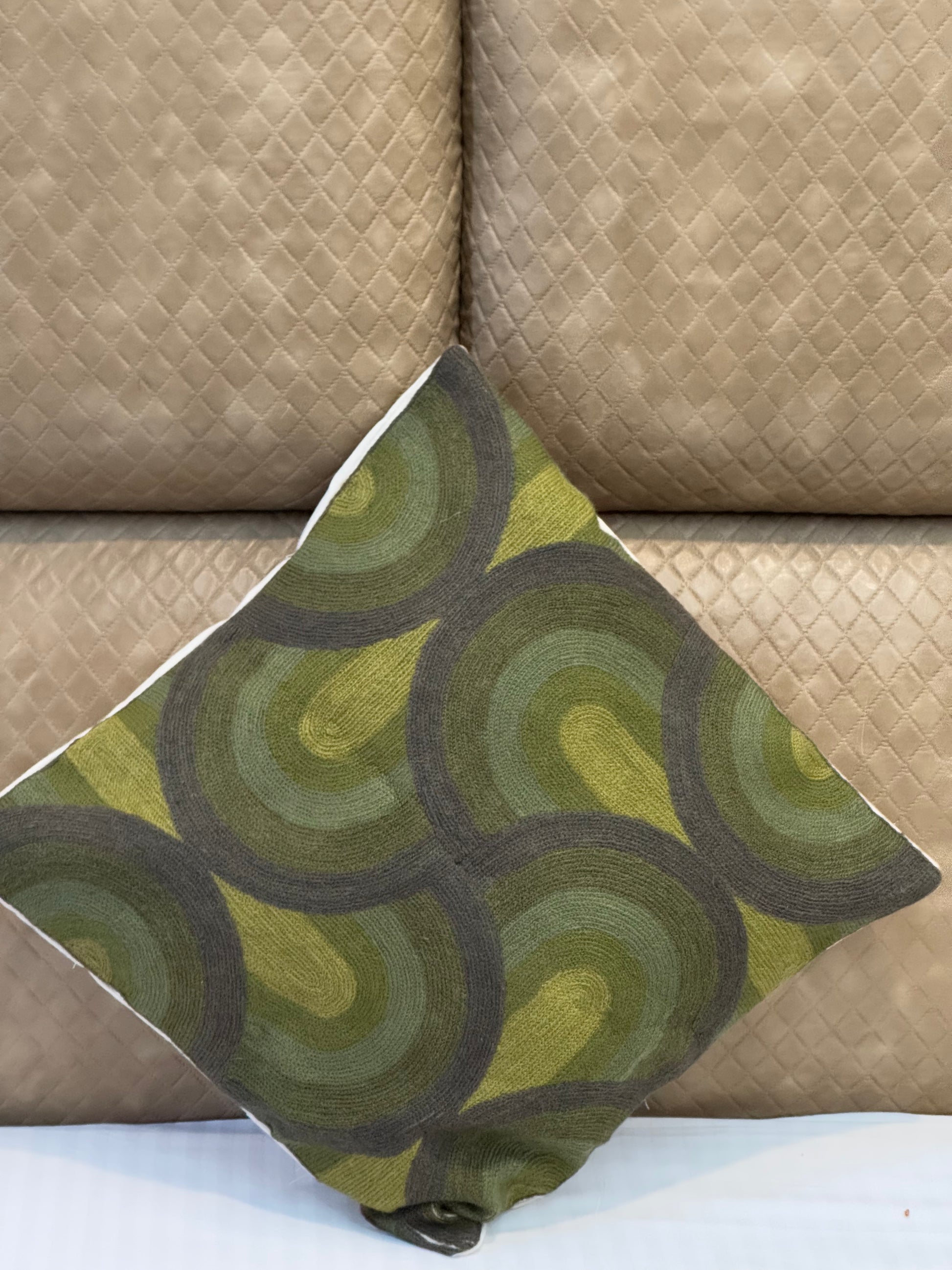 Shades Of Green Handmade Chainstitch Cushion Covers (Set of Two) - Shopping in Kashmir