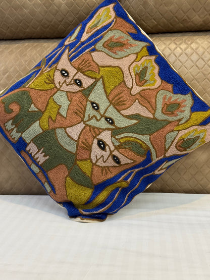 Mesmerizing Cat Design Handmade Chainstitch Cushion Cover (Set of Two) - Shopping in Kashmir