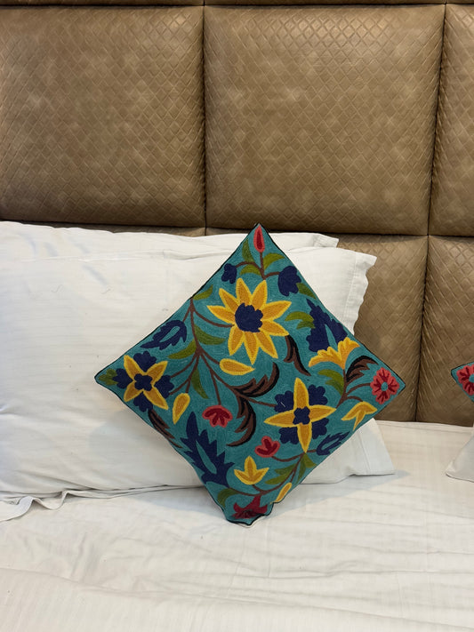Sunflower Design Handmade Chainstitch Cushion Cover (Set of Two) - Shopping in Kashmir