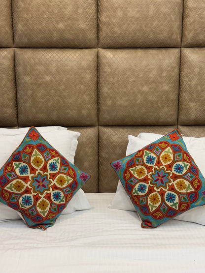 Mid Flora Design Handmade Chainstitch Cushion Cover (Set of Two) - Shopping in Kashmir