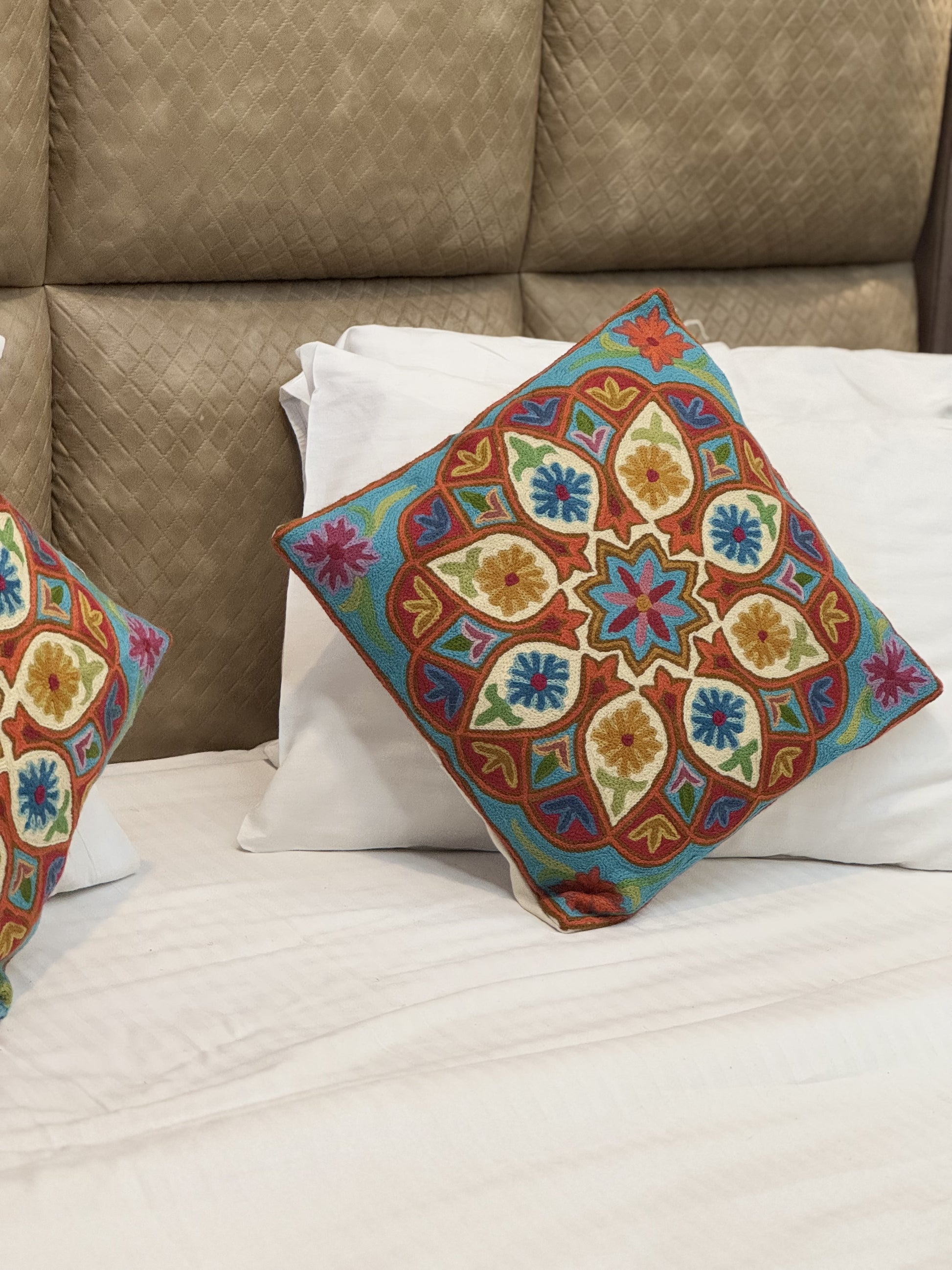 Mid Flora Design Handmade Chainstitch Cushion Cover (Set of Two) - Shopping in Kashmir
