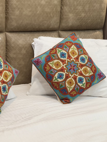 Mid Flora Design Handmade Chainstitch Cushion Cover (Set of Two) - Shopping in Kashmir