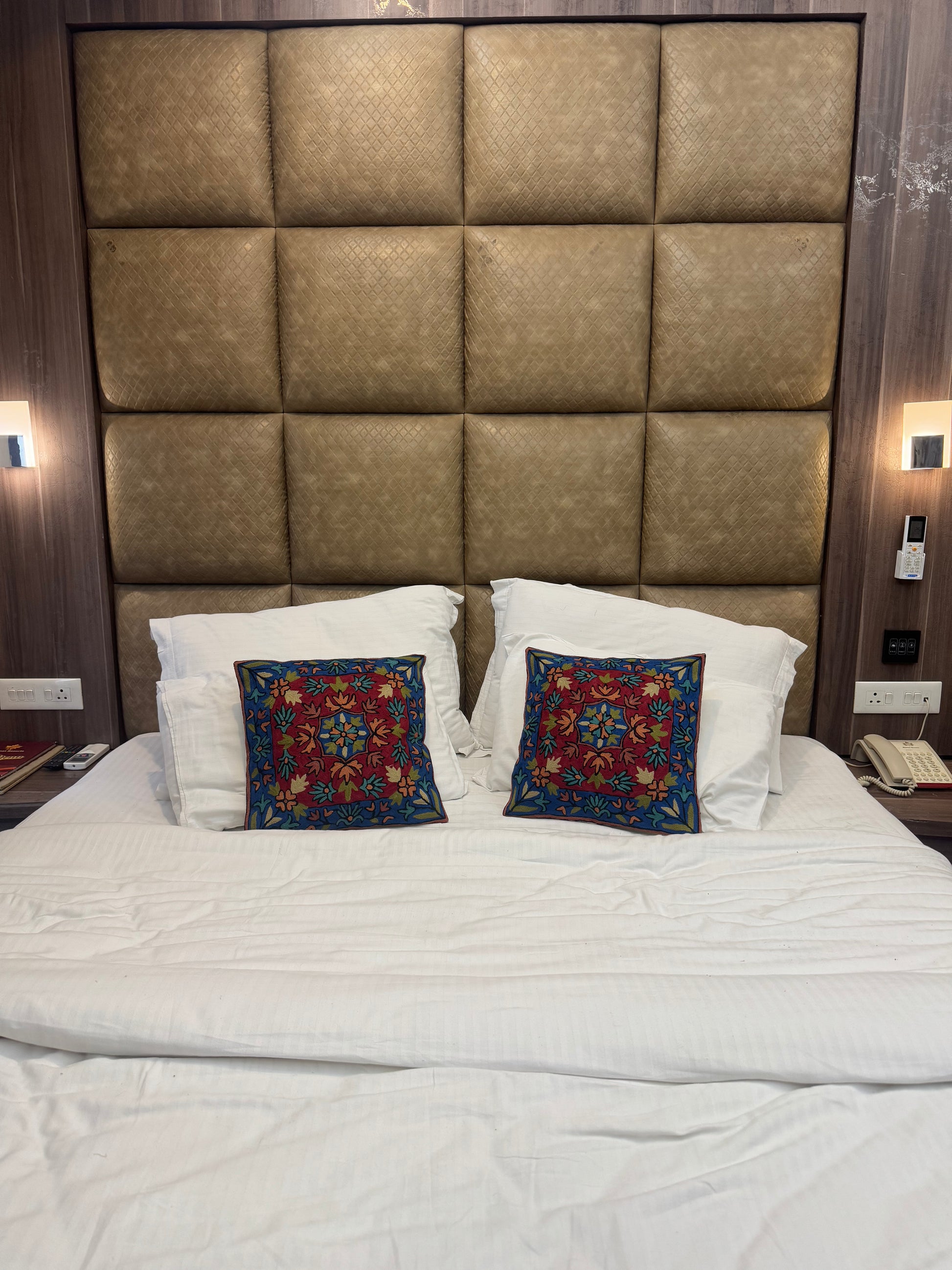 Blue And Red Handmade Chainstitch Cushion Cover (Set of Two) - Shopping in Kashmir