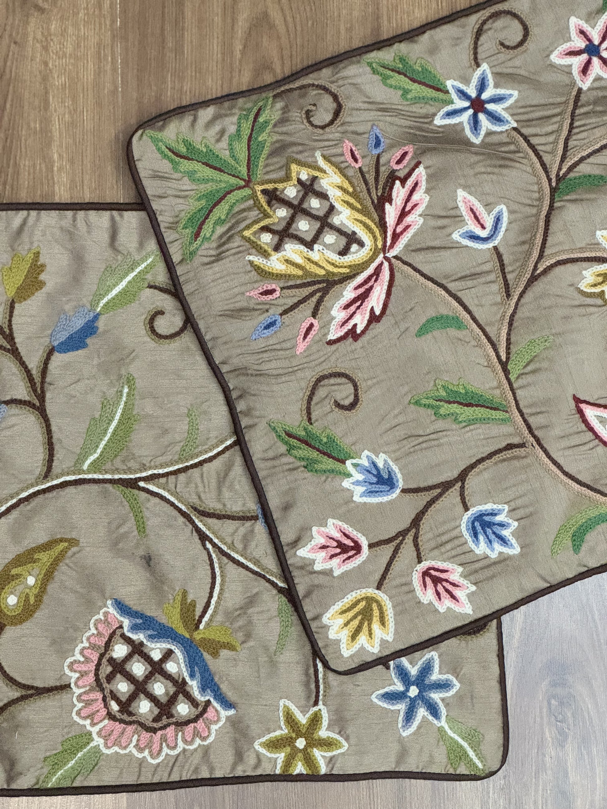 Silk Base Floral Design Handmade Chainstitch Cushion Cover (Set of Two) - Shopping in Kashmir