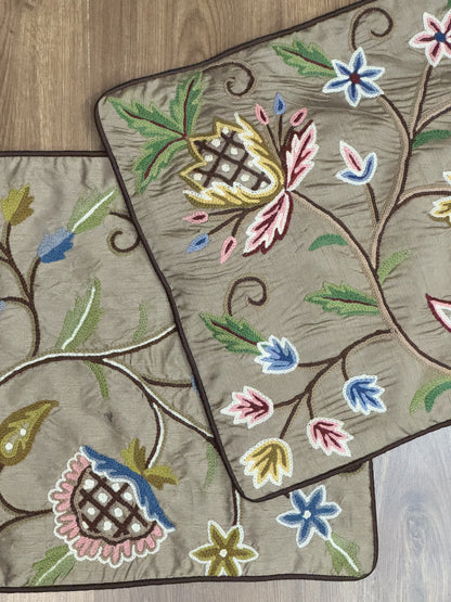 Silk Base Floral Design Handmade Chainstitch Cushion Cover (Set of Two) - Shopping in Kashmir