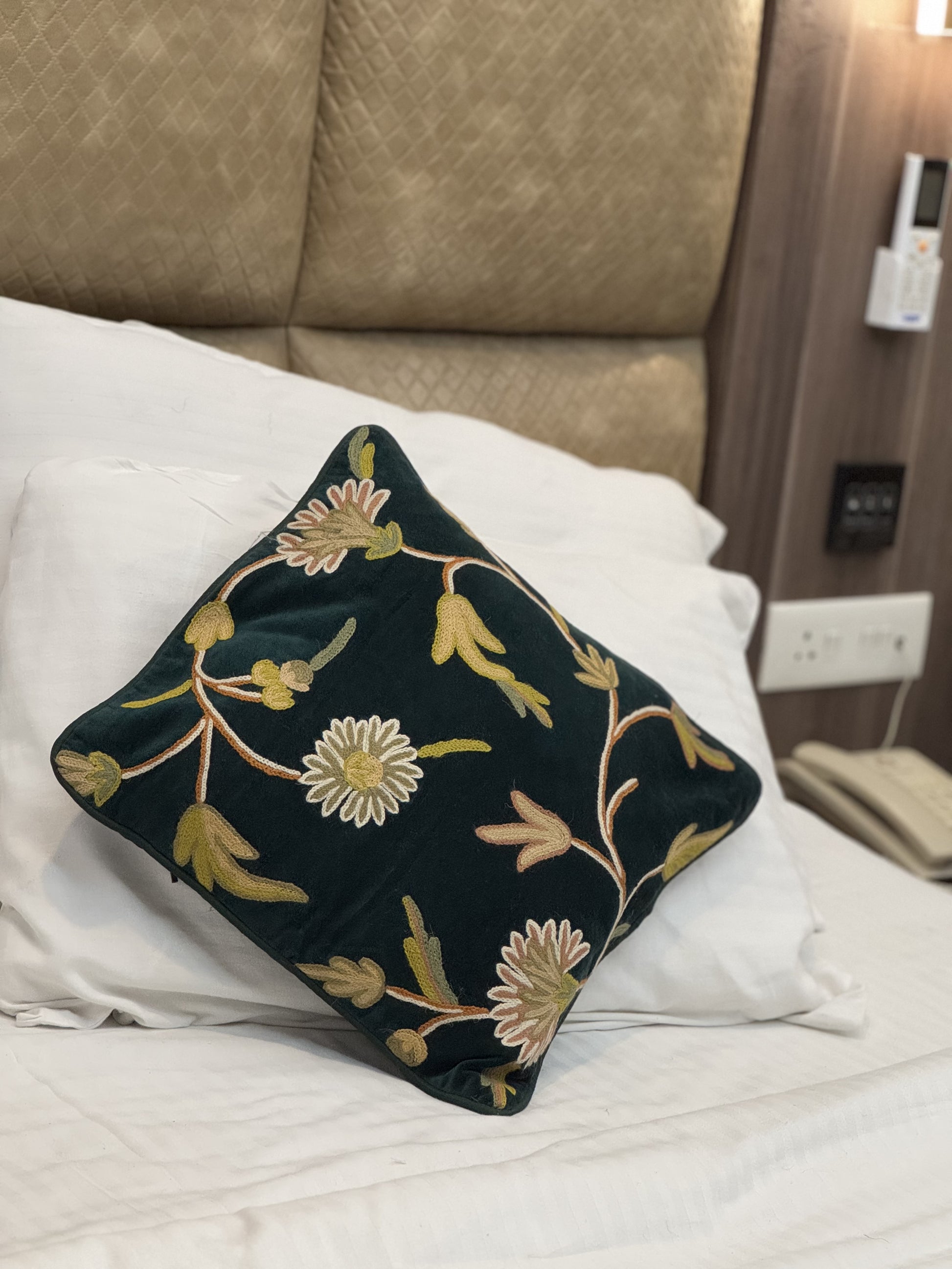 Floral Velvet Handmade Chainstitch Cushion Cover (Set of Two) - Shopping in Kashmir