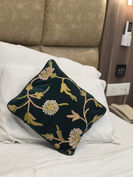 Floral Velvet Handmade Chainstitch Cushion Cover (Set of Two) - Shopping in Kashmir