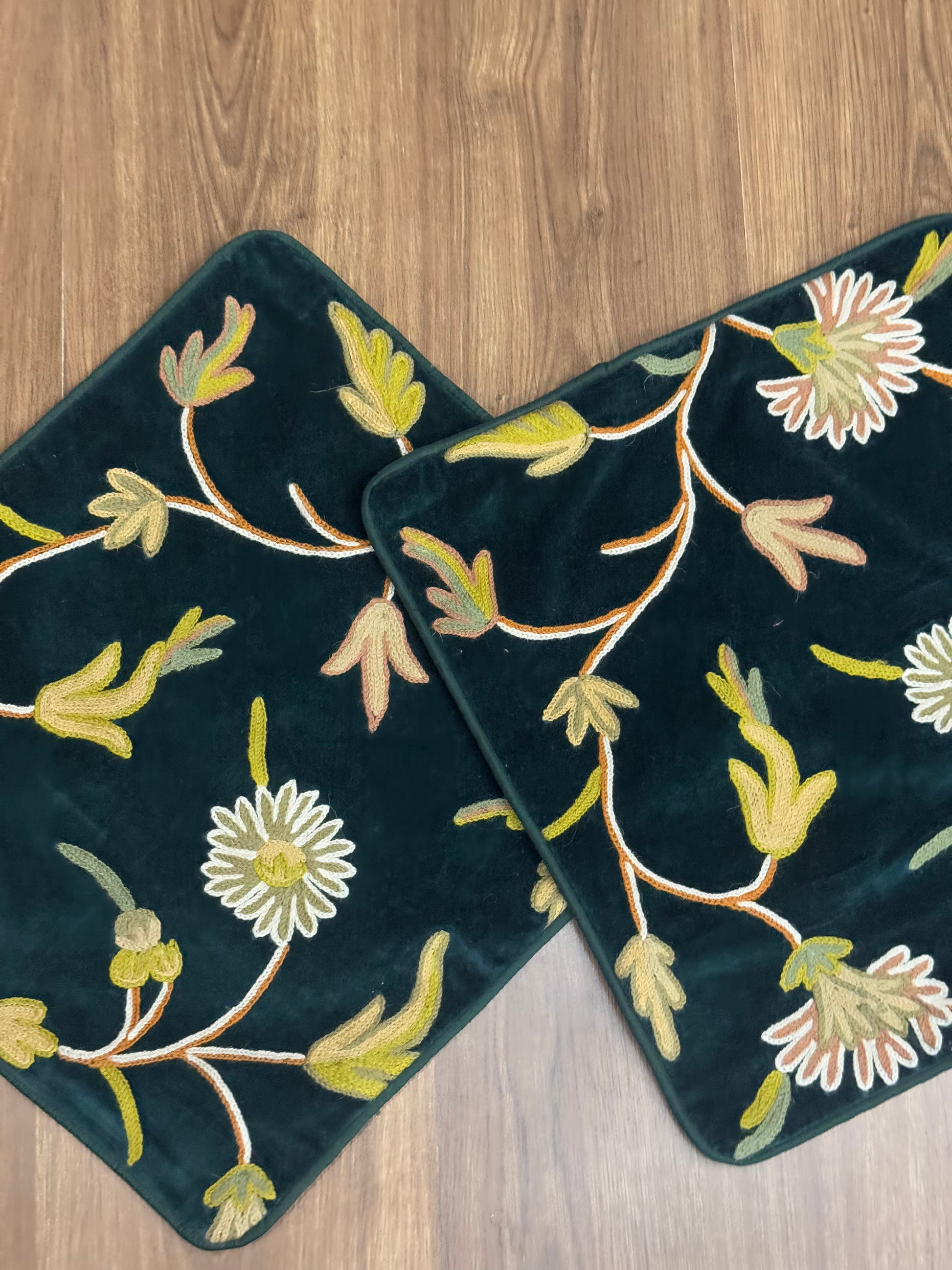 Floral Velvet Handmade Chainstitch Cushion Cover (Set of Two) - Shopping in Kashmir