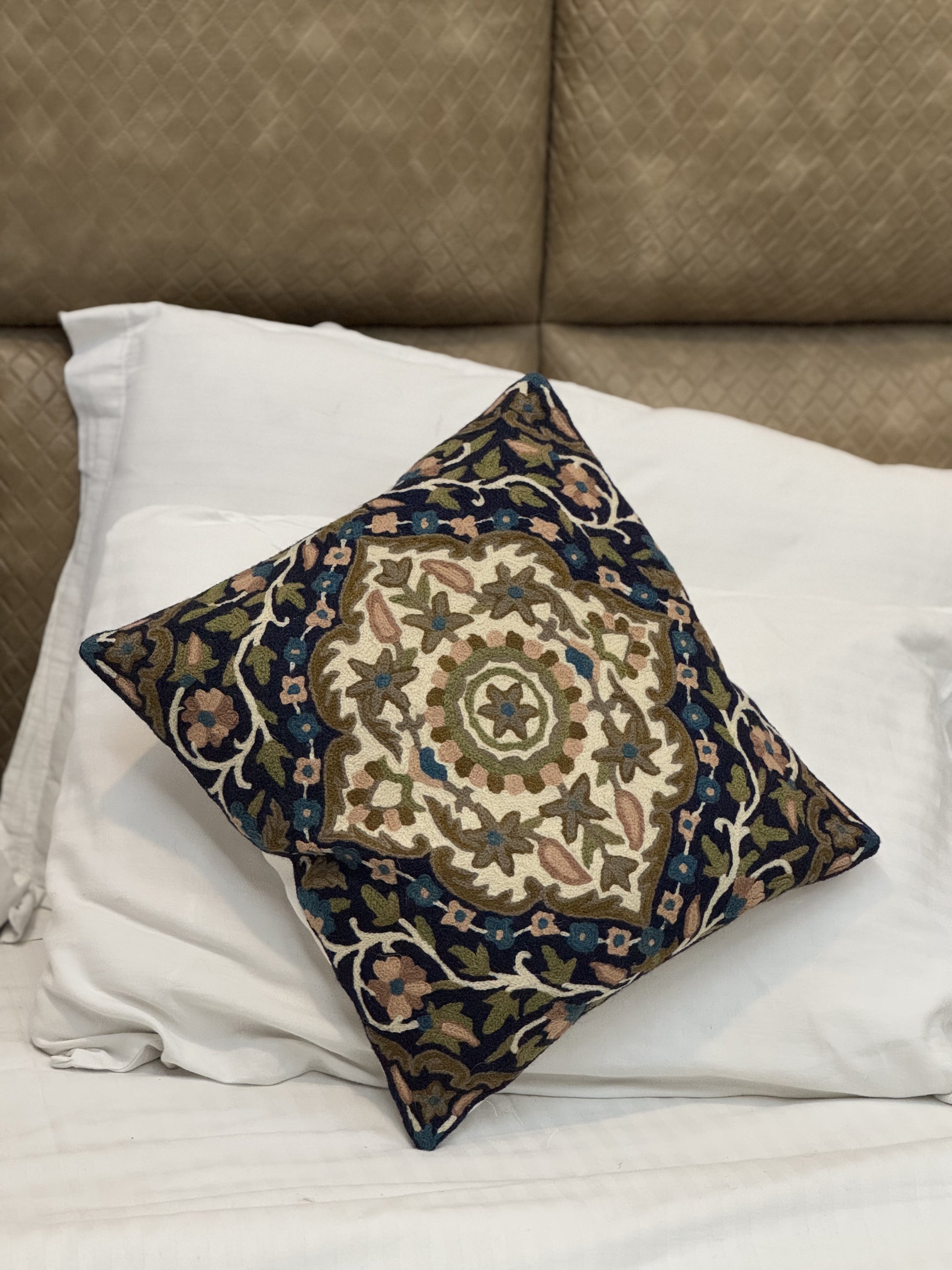 Poshkaar Pattern Handmade Chainstitch Cushion Cover (Set of Two) - Shopping in Kashmir