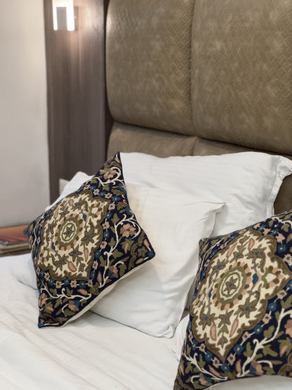 Poshkaar Pattern Handmade Chainstitch Cushion Cover (Set of Two) - Shopping in Kashmir