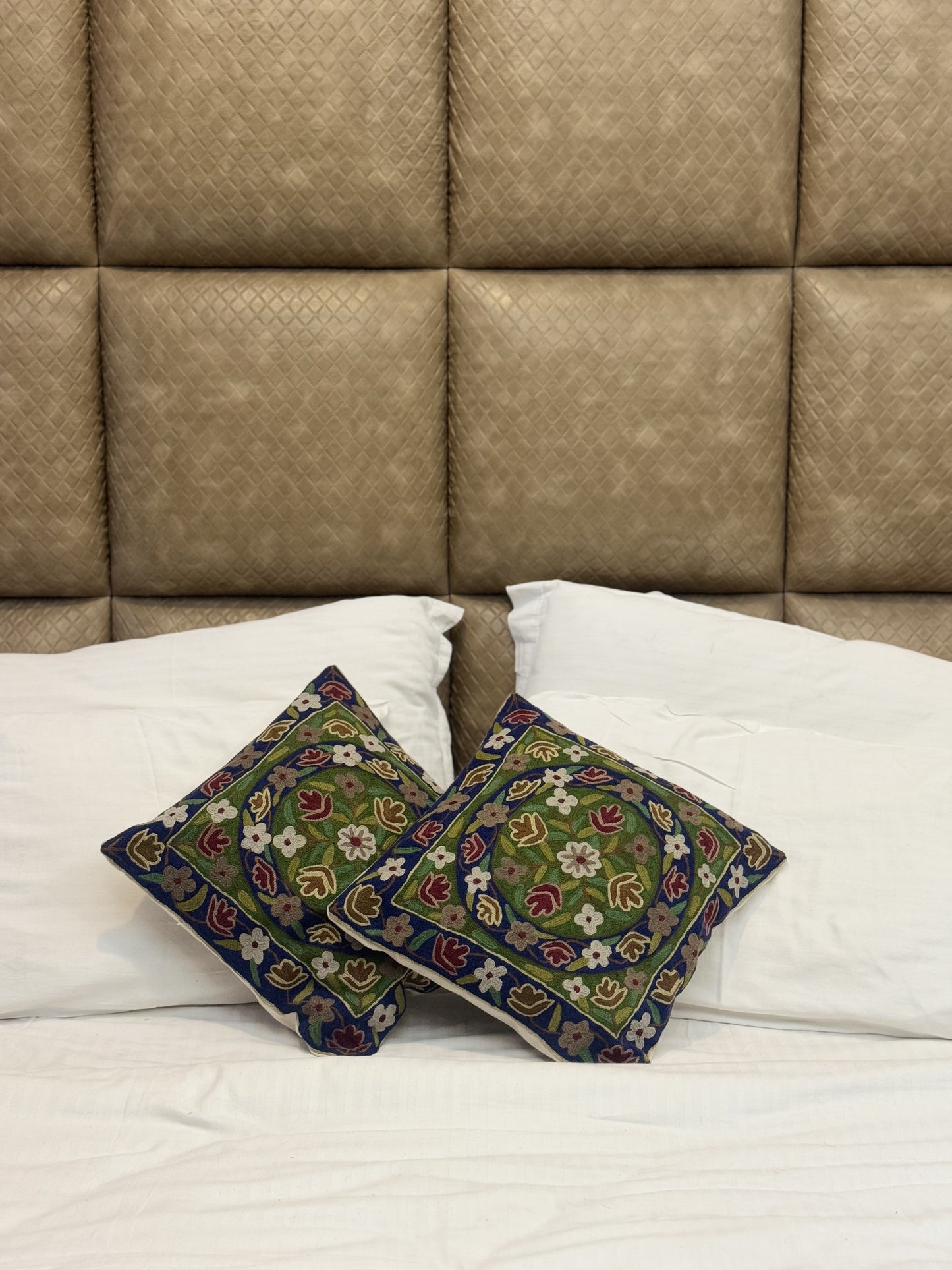 Lovely Poshkaar Design Handmade Chainstitch Cushion Cover (Set of Two) - Shopping in Kashmir