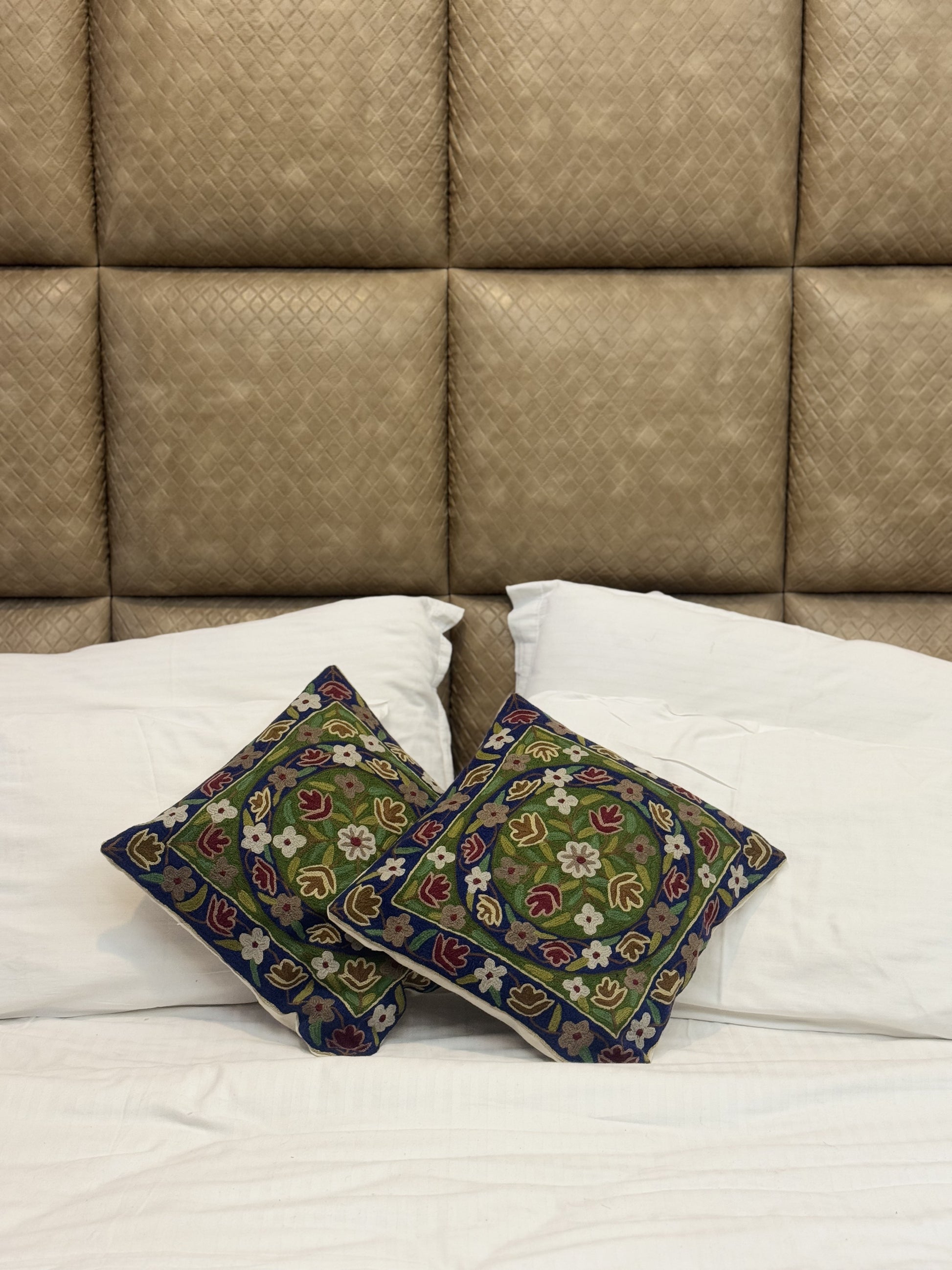 Lovely Poshkaar Design Handmade Chainstitch Cushion Cover (Set of Two) - Shopping in Kashmir