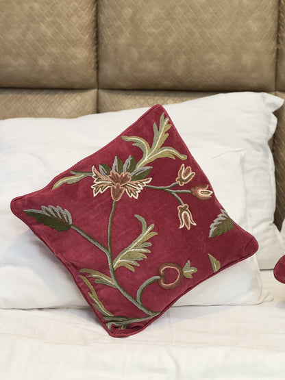 Floral Vine Handmade Chainstitch Cushion Cover (Set of Two) - Shopping in Kashmir