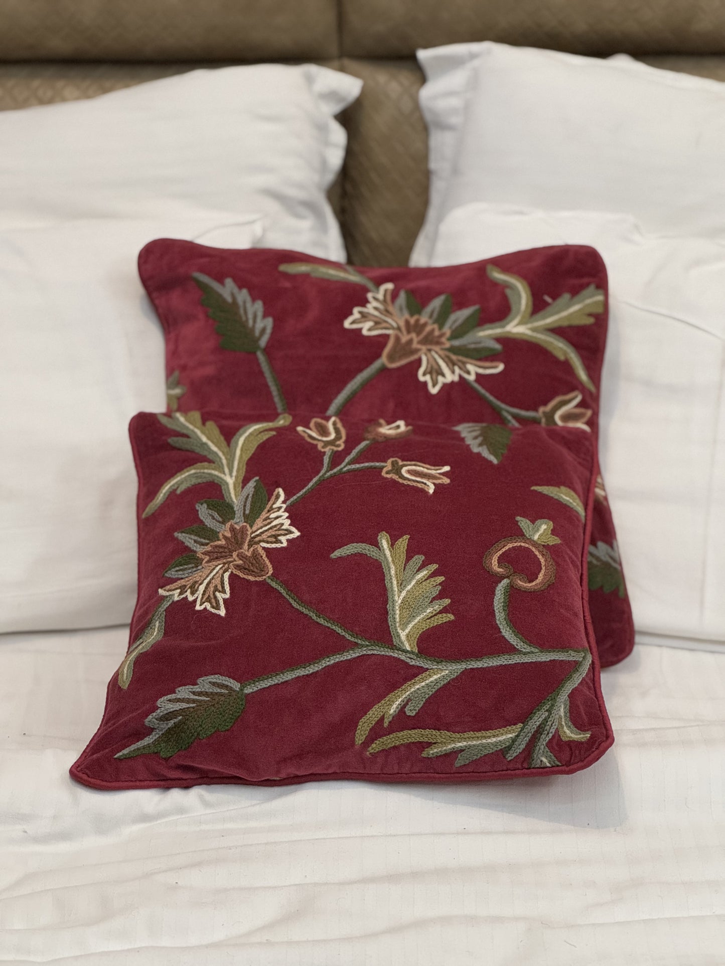 Floral Vine Handmade Chainstitch Cushion Cover (Set of Two) - Shopping in Kashmir