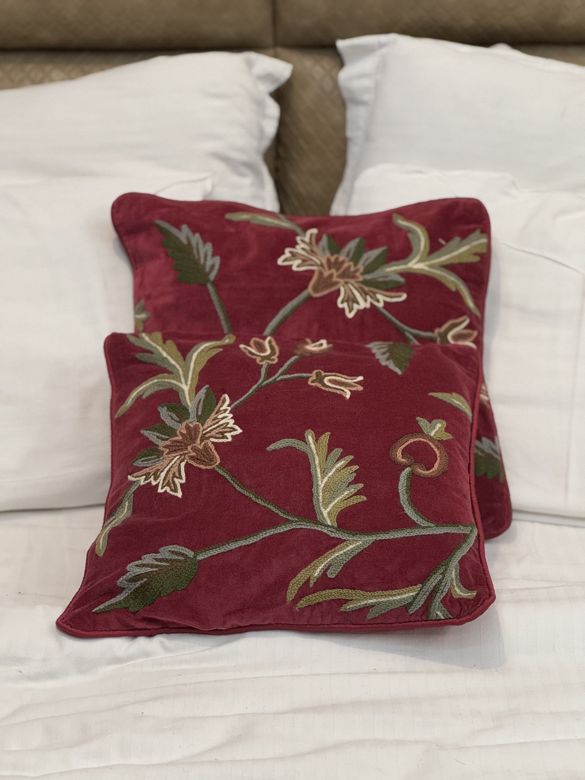 Floral Vine Handmade Chainstitch Cushion Cover (Set of Two) - Shopping in Kashmir