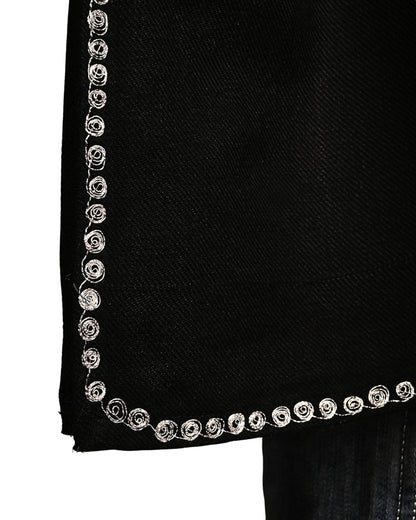 Classic Black Cashmilon Wool Zari Embroidered Kashmiri Pheran - Pehnava
