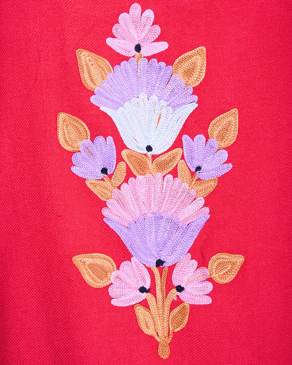 Amaranth Pink Cashmilon Wool Aari Embroidered Kashmiri Pheran - Pehnava