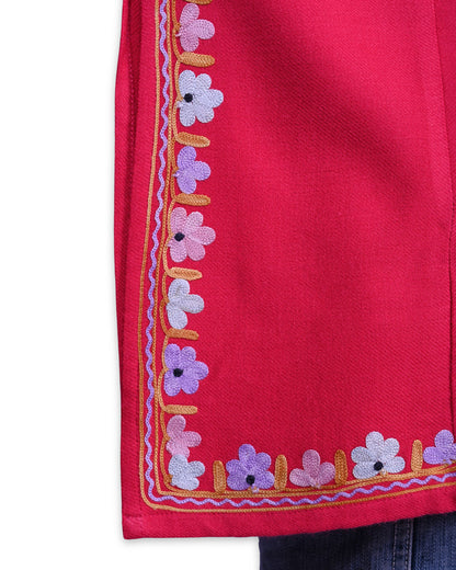 Amaranth Pink Cashmilon Wool Aari Embroidered Kashmiri Pheran - Pehnava