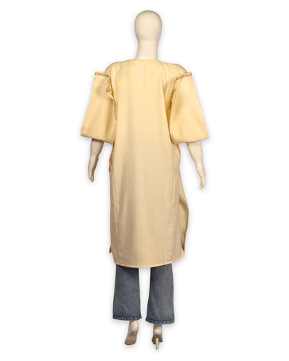 Creme Cashmilon Wool Zari Embroidered Kashmiri Quraab Pheran - Pehnava