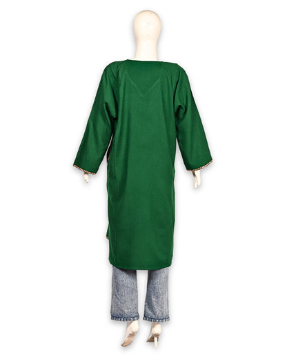 Bottle Green Cashmilon Wool Zari Embroidered Kashmiri Pheran - Pehnava