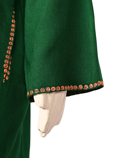 Bottle Green Cashmilon Wool Zari Embroidered Kashmiri Pheran - Pehnava