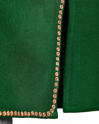 Bottle Green Cashmilon Wool Zari Embroidered Kashmiri Pheran - Pehnava