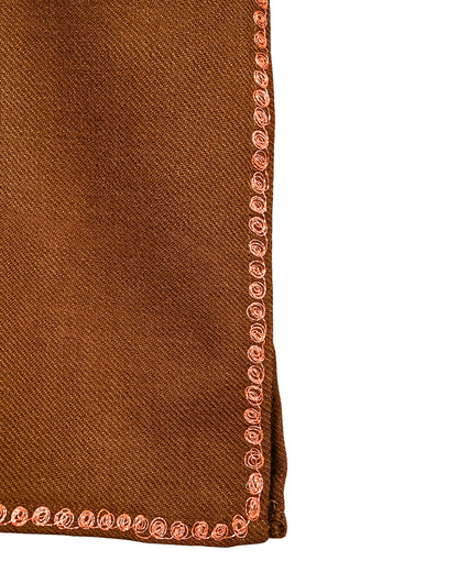 Chocolate Brown Cashmilon Wool Zari Embroidered Kashmiri Pheran - Pehnava