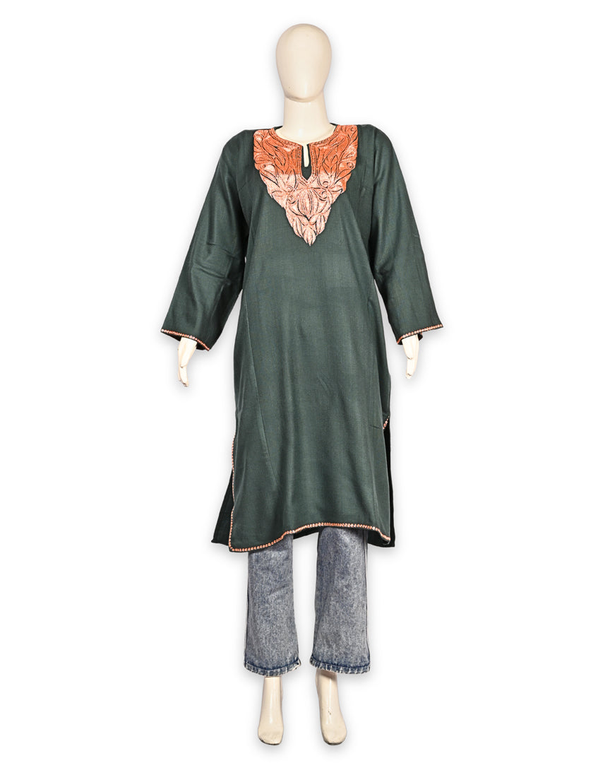 Grey Cashmilon Wool Zari Embroidered Kashmiri Pheran - Pehnava