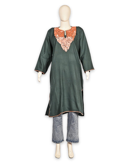 Grey Cashmilon Wool Zari Embroidered Kashmiri Pheran - Pehnava