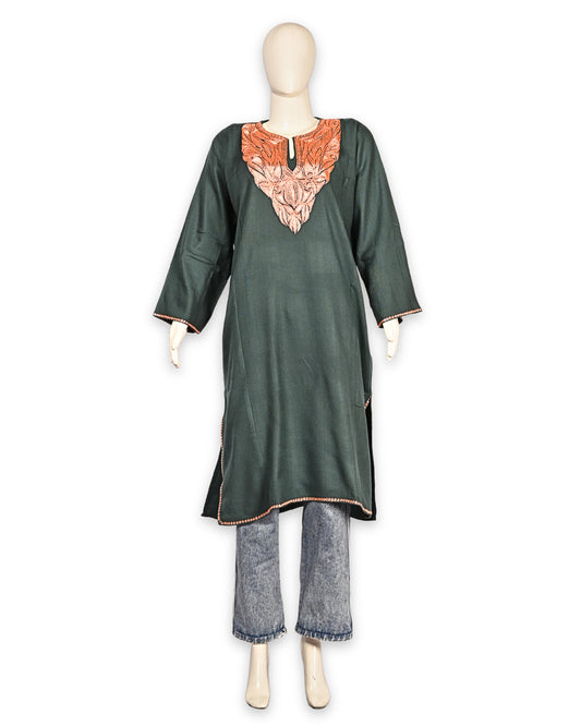 Grey Cashmilon Wool Zari Embroidered Kashmiri Pheran - Pehnava