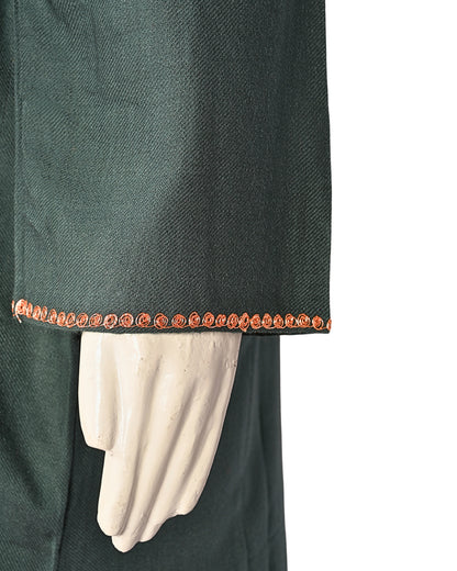 Grey Cashmilon Wool Zari Embroidered Kashmiri Pheran - Pehnava