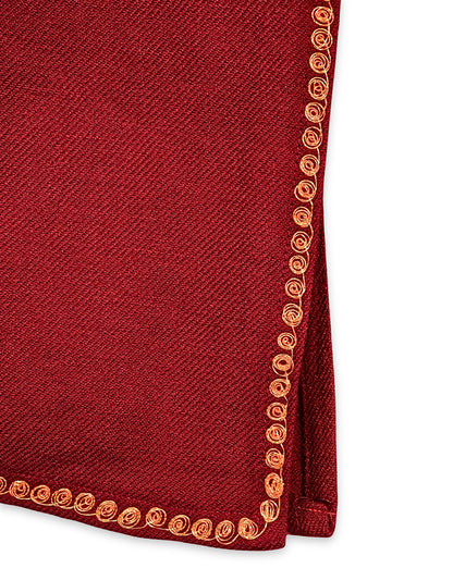 Deep Red Cashmilon Wool Zari Embroidered Kashmiri Pheran - Pehnava