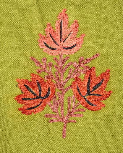 Avocado Green Cashmilon Wool Aari Embroidered Kashmiri Pheran - Pehnava