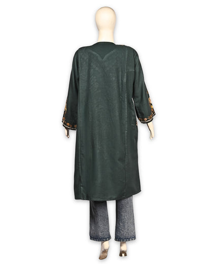 Forest Green Cashmilon Wool Aari Embroidered Kashmiri Pheran - Pehnava