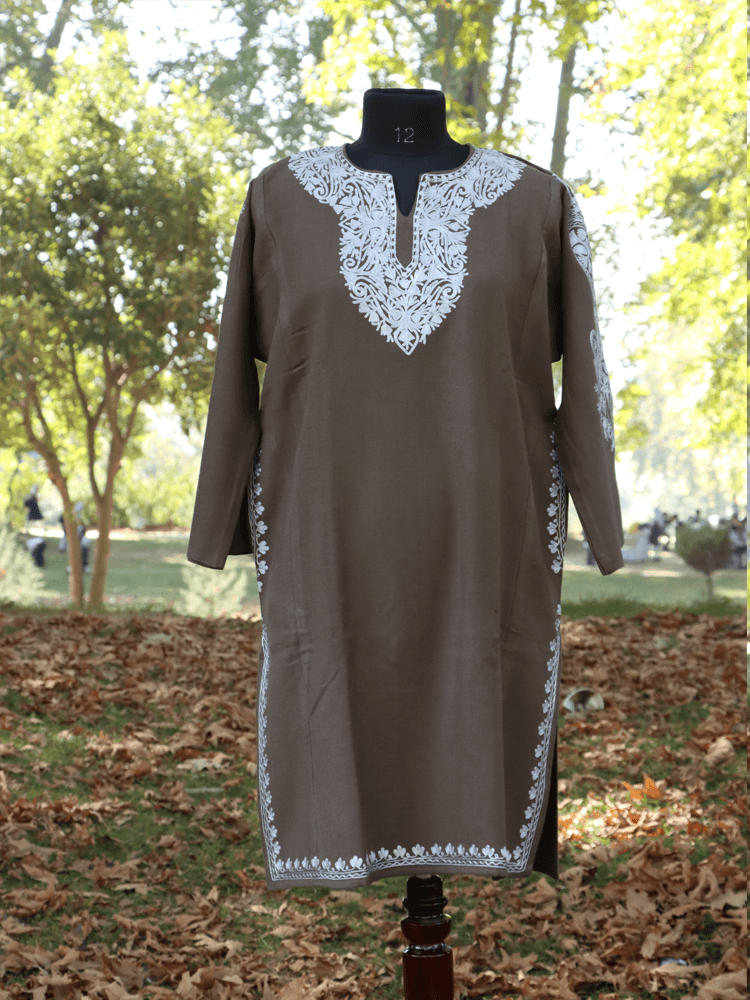 Zari-e-faiz:Natural pashmina colour zari embroidery pheran - Shopping in Kashmir